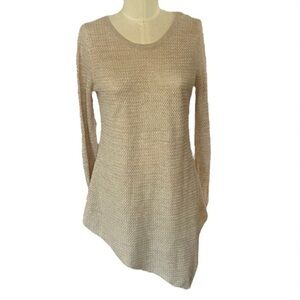 Joie Tan Linen Blend Woven Lightweight Sweater Asymmetrical Hem Small